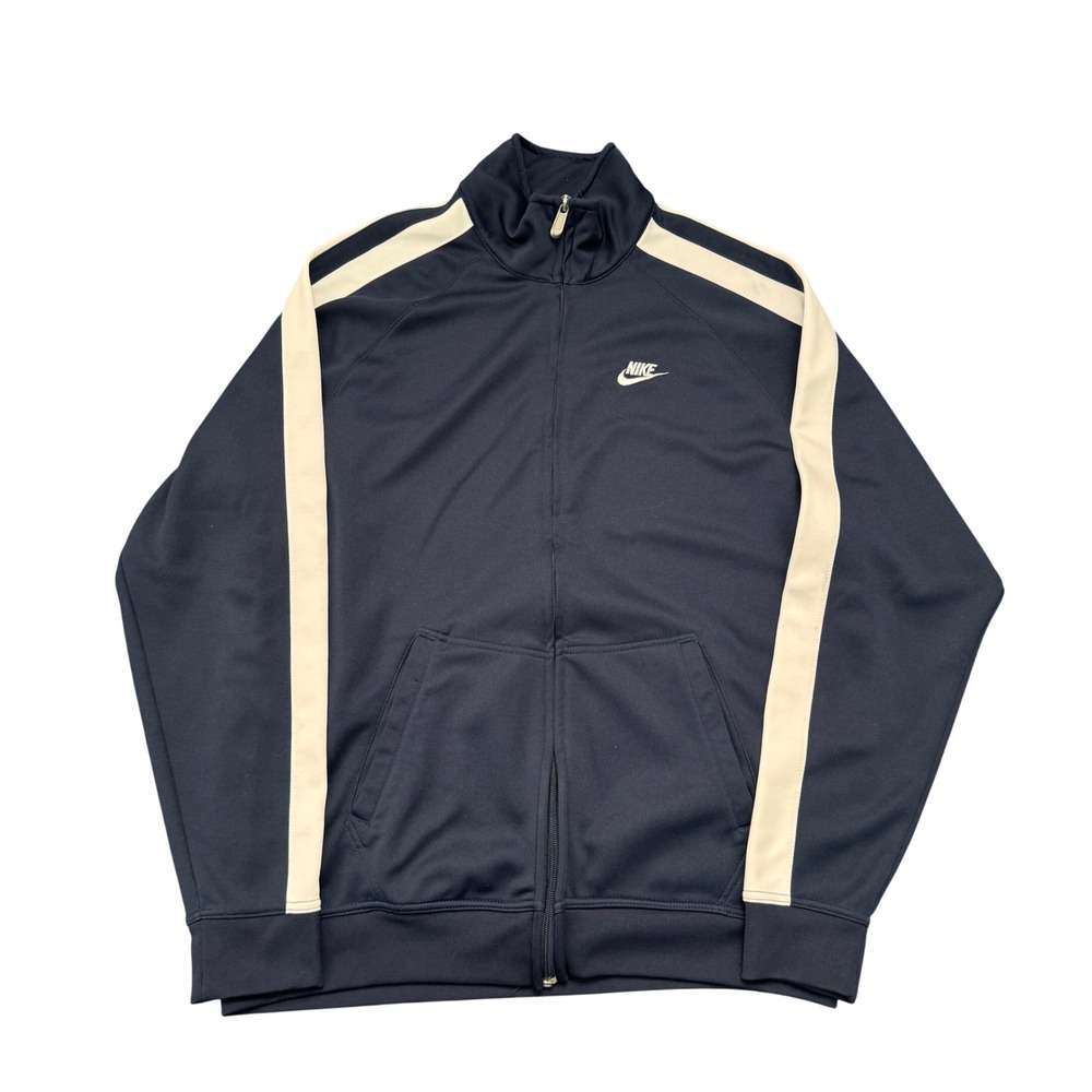 Vintage Nike Mens XL Navy Blue White Stripe Full Zip Track Jacket Sportswear